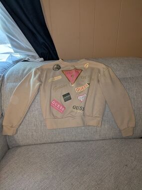 GUESS Kids Beige Logo Patch Crewneck Sweatshirt